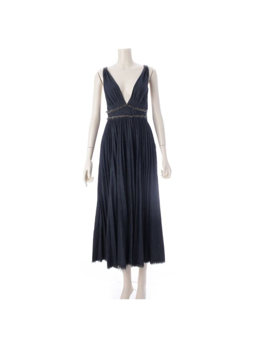 Dior Denim Bee Mid-Length Pleated Dress Blue 38